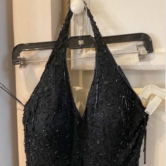 Niteline Women’s 4 Black Halter Heavy Beaded Halter Mini Dress 1980s Cocktail - Picture 2 of 6